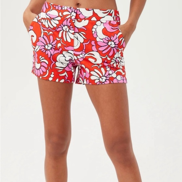 Trina Turk Pants - Trina Turk Corbin 2 Shorts Floral Pockets Casual Red Pink White Womens 8
